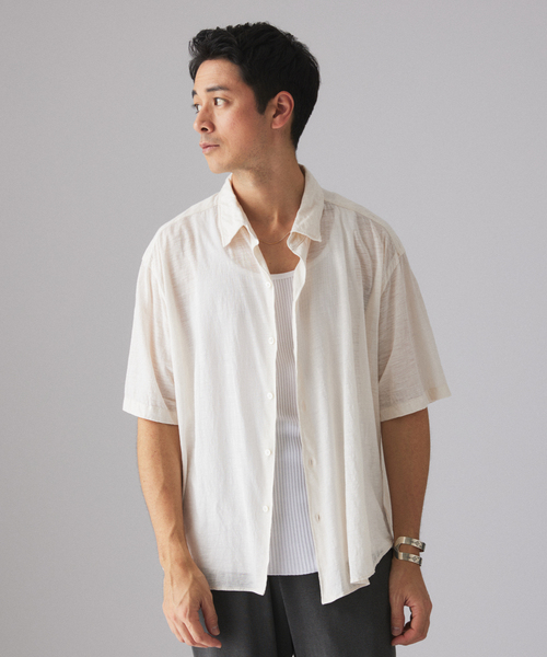 KANEMASA カネマサ 半袖シャツ KANEMASA | カネマサ 46G Atmosphere Stripe SS Shirt(GRAY