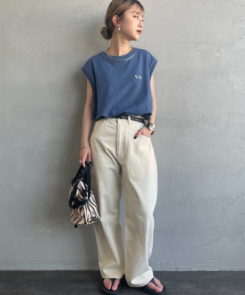 TOWNCRAFT（タウンクラフト）の「[TOWN CRAFT/タウンクラフト・THE FOX/ザフォックス] 別注 ワンポイントロゴワッペン ミニ裏毛 ノースリーブTシャツ（Tシャツ/カットソー・レディース・チャコールグレー/ライトグレー/ブルー・S/M）」の5枚目の写真