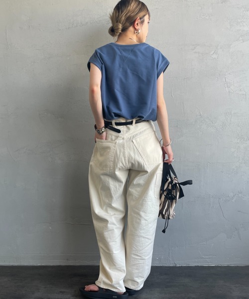 TOWNCRAFT（タウンクラフト）の「[TOWN CRAFT/タウンクラフト・THE FOX/ザフォックス] 別注 ワンポイントロゴワッペン ミニ裏毛 ノースリーブTシャツ（Tシャツ/カットソー・レディース・チャコールグレー/ライトグレー/ブルー・S/M）」の6枚目の写真