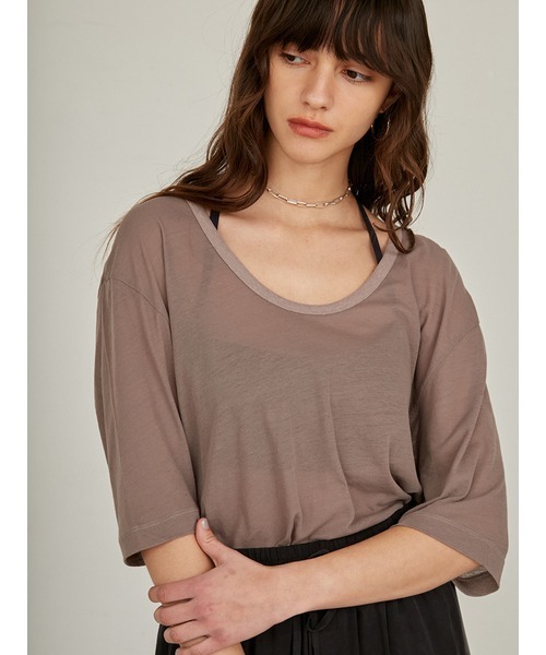 styling/（スタイリング）の「シアーカット2WAYトップス（Tシャツ/カットソー・レディース・ホワイト/モカ/ライム・FREE）」の2枚目の写真