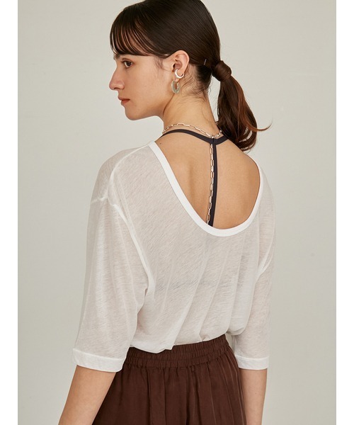 styling/（スタイリング）の「シアーカット2WAYトップス（Tシャツ/カットソー・レディース・ホワイト/モカ/ライム・FREE）」の5枚目の写真