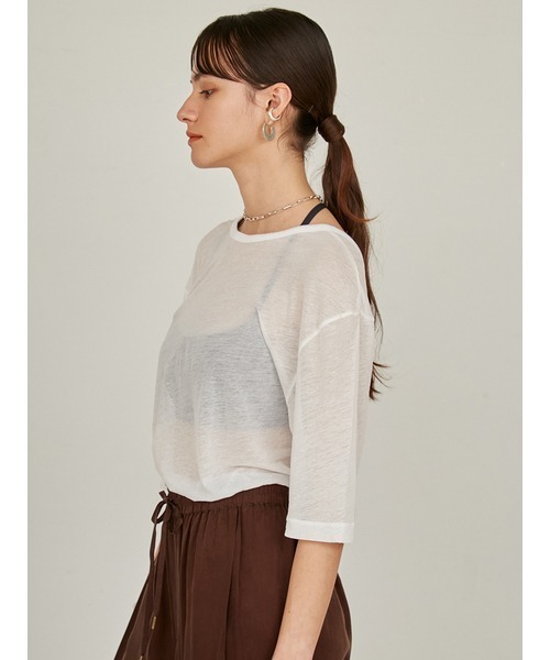 styling/（スタイリング）の「シアーカット2WAYトップス（Tシャツ/カットソー・レディース・ホワイト/モカ/ライム・FREE）」の6枚目の写真