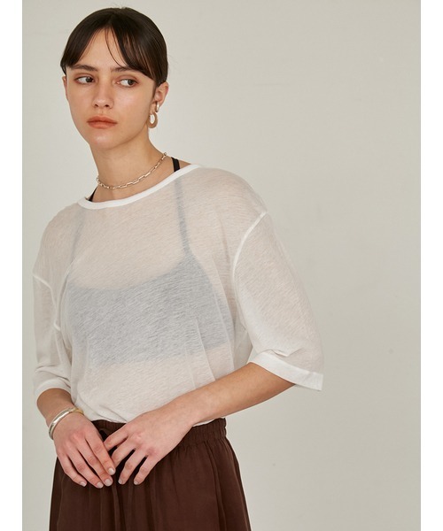 styling/（スタイリング）の「シアーカット2WAYトップス（Tシャツ/カットソー・レディース・ホワイト/モカ/ライム・FREE）」の4枚目の写真