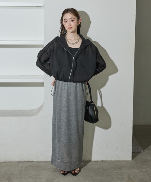 Shelly island（シェリーアイランド）の「フード付きシアーオーガンザブルゾン（ブルゾン・レディース・ライトブルー/ブラック/ホワイト・FREE）」の20枚目の写真