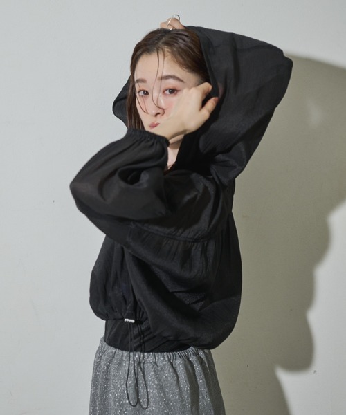 Shelly island（シェリーアイランド）の「フード付きシアーオーガンザブルゾン（ブルゾン・レディース・ライトブルー/ブラック/ホワイト・FREE）」の17枚目の写真