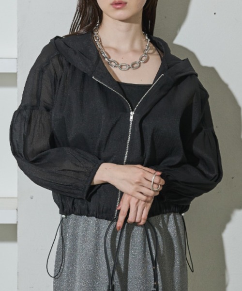 Shelly island（シェリーアイランド）の「フード付きシアーオーガンザブルゾン（ブルゾン・レディース・ライトブルー/ブラック/ホワイト・FREE）」の19枚目の写真