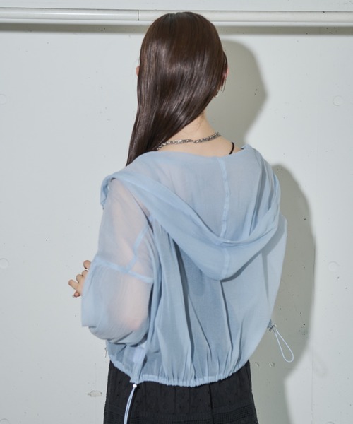 Shelly island（シェリーアイランド）の「フード付きシアーオーガンザブルゾン（ブルゾン・レディース・ライトブルー/ブラック/ホワイト・FREE）」の7枚目の写真