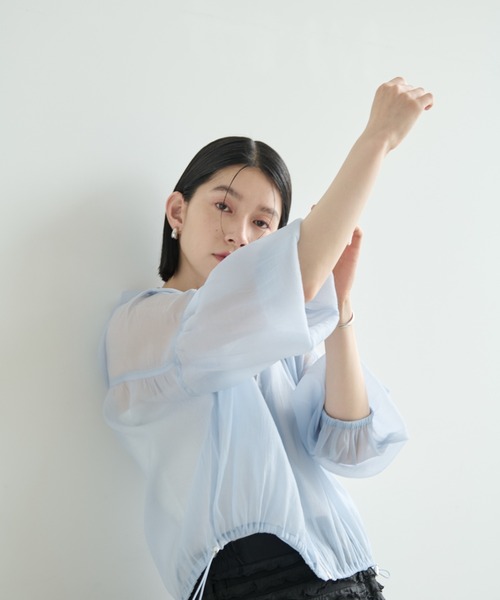 Shelly island（シェリーアイランド）の「フード付きシアーオーガンザブルゾン（ブルゾン・レディース・ライトブルー/ブラック/ホワイト・FREE）」の21枚目の写真