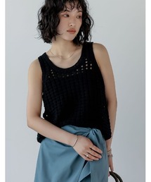 メッシュタンクトップ y2k サマーニット 編み編み ノースリーブ Re:EDIT タンクトップ ノースリーブ 「2025 SUMMER COLLECTION