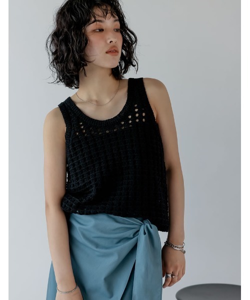 セール】[2025 SUMMER COLLECTION]透かし編みノースリーブニット