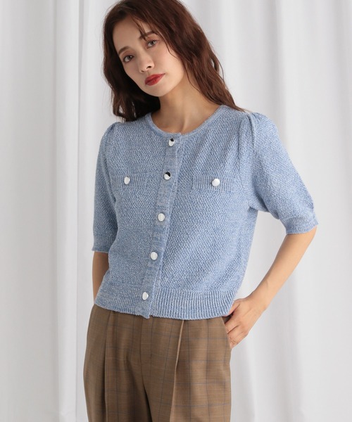 mysty woman（ミスティウーマン）の「［追加1］サマーツイードライクカーディガンSS　497233（カーディガン/ボレロ・レディース・グレー/アイボリー/ブラック/グリーン/ブルー・FREE）」の5枚目の写真