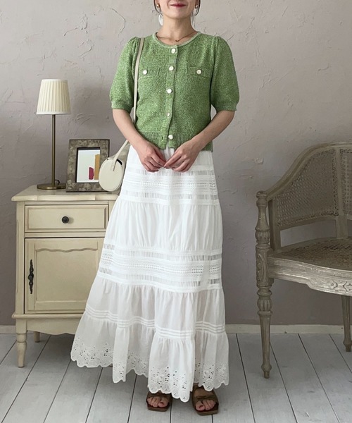 mysty woman（ミスティウーマン）の「［追加1］サマーツイードライクカーディガンSS　497233（カーディガン/ボレロ・レディース・グレー/アイボリー/ブラック/グリーン/ブルー・FREE）」の6枚目の写真