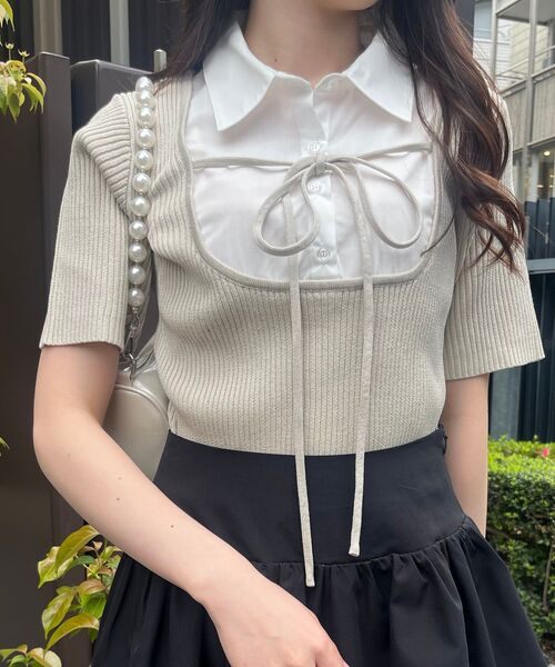 MAJESTIC LEGON（マジェスティックレゴン）の「シャツドッキングリブニット（ニット/セーター・レディース・ネイビー/ベージュ/グレー・MEDIUM）」の3枚目の写真