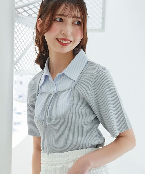 MAJESTIC LEGON（マジェスティックレゴン）の「シャツドッキングリブニット（ニット/セーター・レディース・ネイビー/ベージュ/グレー・MEDIUM）」の4枚目の写真