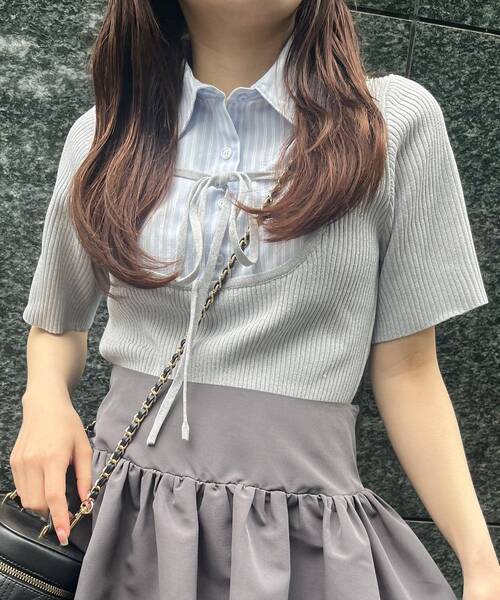 MAJESTIC LEGON（マジェスティックレゴン）の「シャツドッキングリブニット（ニット/セーター・レディース・ネイビー/ベージュ/グレー・MEDIUM）」の8枚目の写真