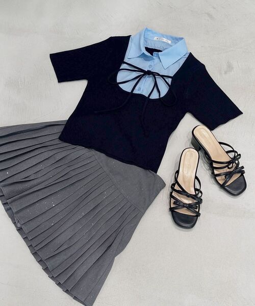 MAJESTIC LEGON（マジェスティックレゴン）の「シャツドッキングリブニット（ニット/セーター・レディース・ネイビー/ベージュ/グレー・MEDIUM）」の15枚目の写真