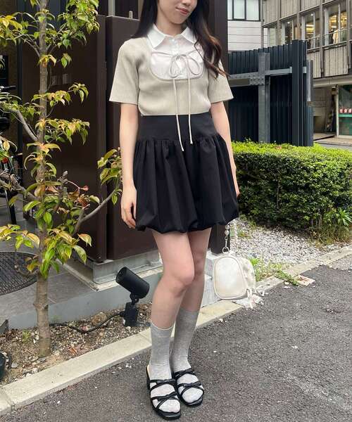 MAJESTIC LEGON（マジェスティックレゴン）の「シャツドッキングリブニット（ニット/セーター・レディース・ネイビー/ベージュ/グレー・MEDIUM）」の17枚目の写真