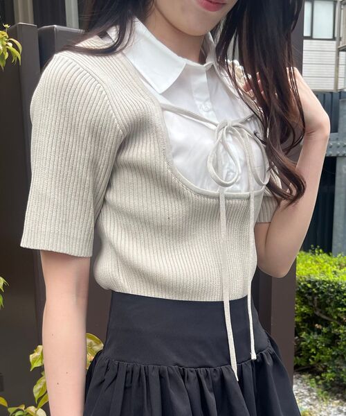 MAJESTIC LEGON（マジェスティックレゴン）の「シャツドッキングリブニット（ニット/セーター・レディース・ネイビー/ベージュ/グレー・MEDIUM）」の19枚目の写真