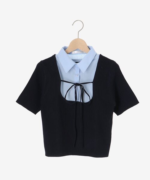 MAJESTIC LEGON（マジェスティックレゴン）の「シャツドッキングリブニット（ニット/セーター・レディース・ネイビー/ベージュ/グレー・MEDIUM）」の22枚目の写真