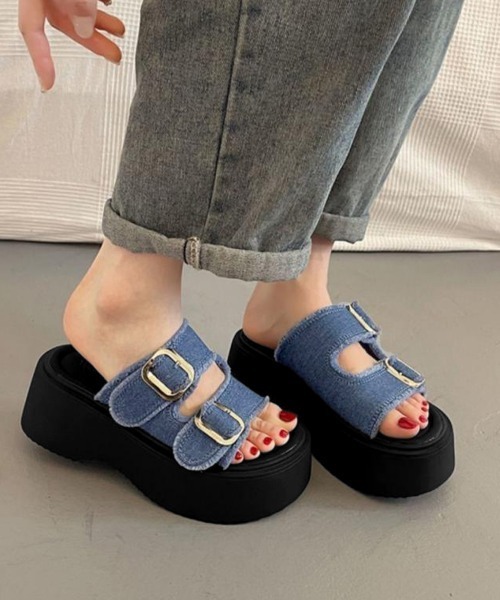 Miniministore(ミニミニストア)の「ダブルバックルサンダルデニム厚底サンダル(サンダル・レディース・インディゴブルー/ブラック・22.5cm/23.5cm/24.5cm/23.0cm/24.0cm/25.0cm)」の7枚目の写真