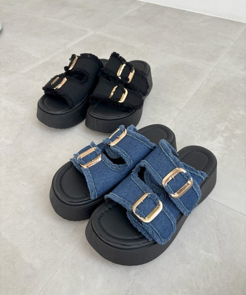 Miniministore(ミニミニストア)の「ダブルバックルサンダルデニム厚底サンダル(サンダル・レディース・インディゴブルー/ブラック・22.5cm/23.5cm/24.5cm/23.0cm/24.0cm/25.0cm)」の18枚目の写真