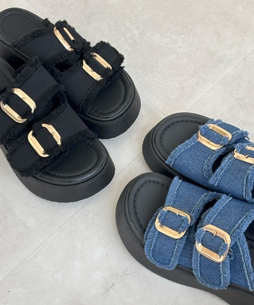 Miniministore(ミニミニストア)の「ダブルバックルサンダルデニム厚底サンダル(サンダル・レディース・インディゴブルー/ブラック・22.5cm/23.5cm/24.5cm/23.0cm/24.0cm/25.0cm)」の19枚目の写真