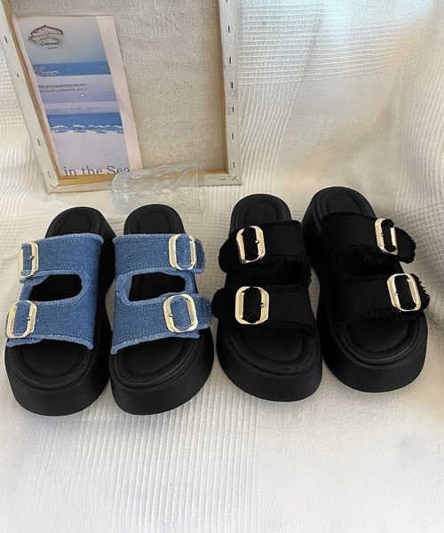 Miniministore(ミニミニストア)の「ダブルバックルサンダルデニム厚底サンダル(サンダル・レディース・インディゴブルー/ブラック・22.5cm/23.5cm/24.5cm/23.0cm/24.0cm/25.0cm)」の20枚目の写真