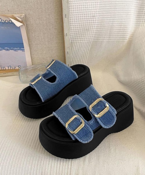 Miniministore(ミニミニストア)の「ダブルバックルサンダルデニム厚底サンダル(サンダル・レディース・インディゴブルー/ブラック・22.5cm/23.5cm/24.5cm/23.0cm/24.0cm/25.0cm)」の21枚目の写真