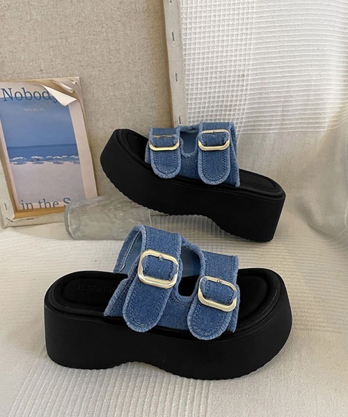 Miniministore(ミニミニストア)の「ダブルバックルサンダルデニム厚底サンダル(サンダル・レディース・インディゴブルー/ブラック・22.5cm/23.5cm/24.5cm/23.0cm/24.0cm/25.0cm)」の22枚目の写真