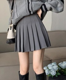 グレー プリーツスカート ショートパンツ付き リフ Riff プリーツミニスカート インナーパンツ付き ショート丈