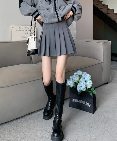 セール】プリーツミニ丈スカート インパン付き ミニスカート黒 グレー