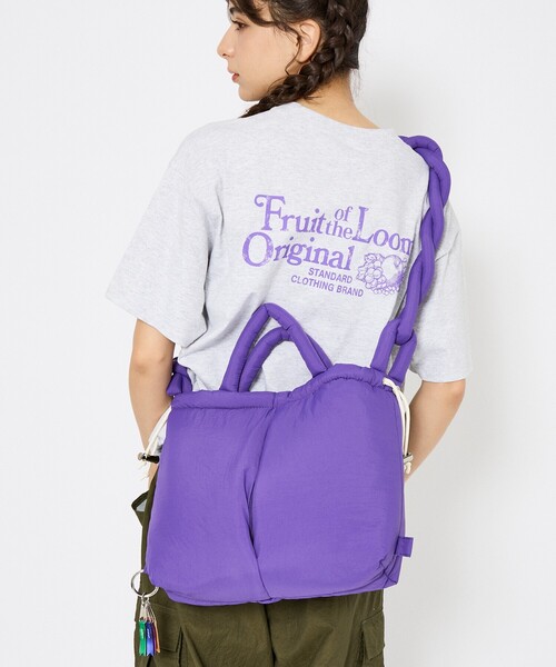 Cheek（チーク）の「【cheek/チーク】puf kinchaku C25003　巾着２wayトート/巾着/2way/トートバッグ/撥水加工生地/ユニセックス（ショルダーバッグ・メンズ・ブラック/グレー/ライム/パープル/カーキ・フリー）」の5枚目の写真