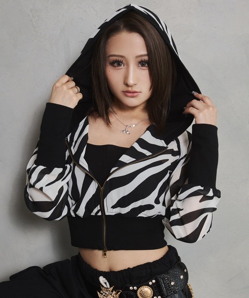 セール】ジップアップショートパーカー レオパード柄/ゼブラ柄