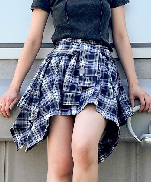SpRay（スプレイ）の「チェックアシメミニスカート（スカート）」 - WEAR