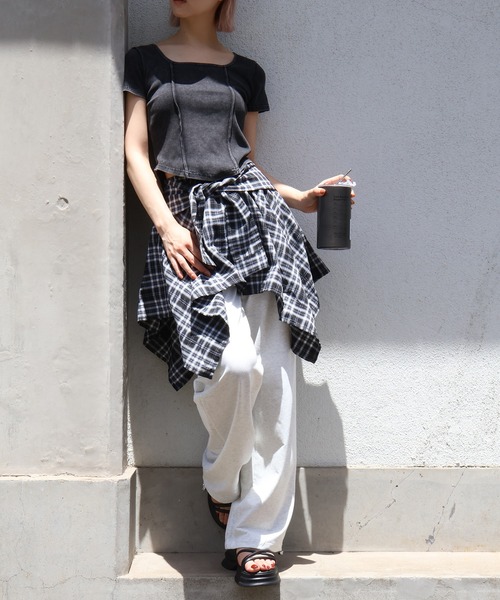 新品未使用 stina 新作チェックブラックスカート ショート CLEA スカート ベルト付きチェック柄台形ミニスカート : ZOZOTOWN