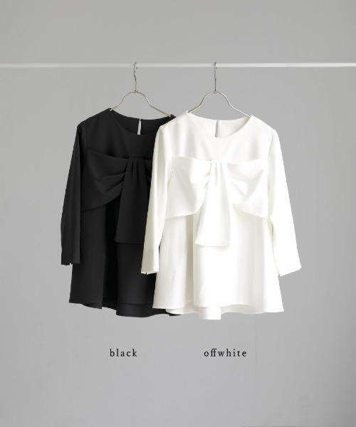WHITE JOOLA(ホワイトジョーラ)の「UV CUT・速乾・接触冷感・防シワ・ストレッチ・手洗い可【多機能すぎるブラウス】ダブルピケクロス・リボンデザインフレアブラウス(シャツ/ブラウス・レディース・ブラック/オフホワイト・S/M/L/LL)」の22枚目の写真
