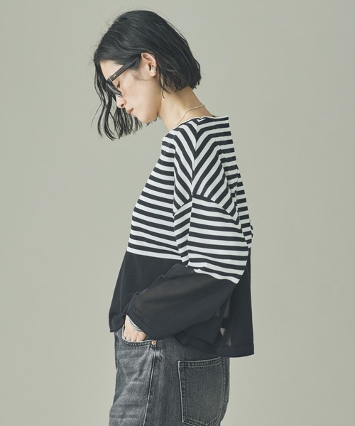 Curensology（カレンソロジー）の「Curensology(カレンソロジー)/シアーボーダーニットプルオーバー（ニット/セーター・レディース・ブラック/ホワイト/ネイビー・FREE）」の20枚目の写真