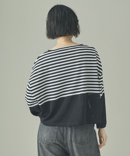 Curensology（カレンソロジー）の「Curensology(カレンソロジー)/シアーボーダーニットプルオーバー（ニット/セーター・レディース・ブラック/ホワイト/ネイビー・FREE）」の21枚目の写真