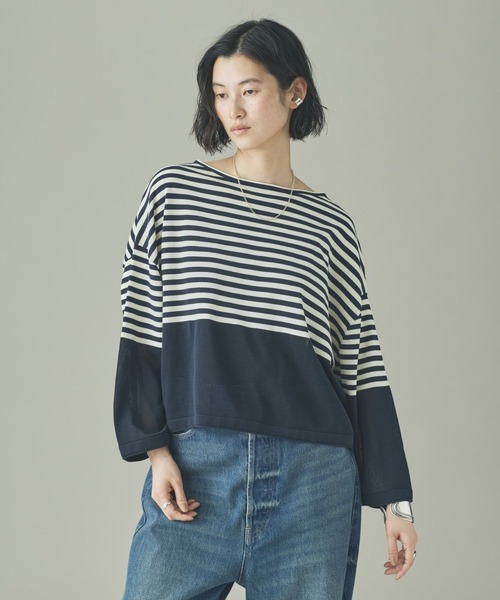 Curensology（カレンソロジー）の「Curensology(カレンソロジー)/シアーボーダーニットプルオーバー（ニット/セーター・レディース・ブラック/ホワイト/ネイビー・FREE）」の12枚目の写真