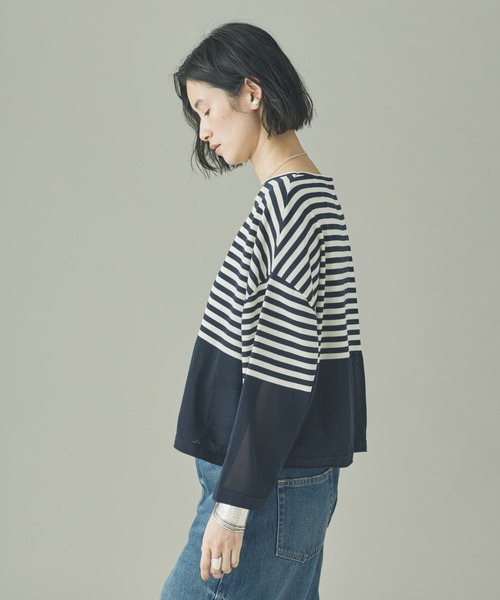 Curensology（カレンソロジー）の「Curensology(カレンソロジー)/シアーボーダーニットプルオーバー（ニット/セーター・レディース・ブラック/ホワイト/ネイビー・FREE）」の14枚目の写真