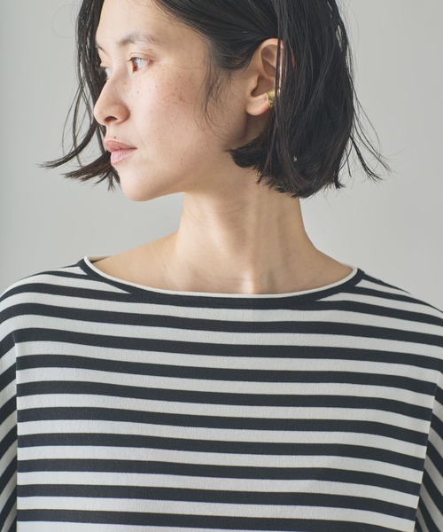 Curensology（カレンソロジー）の「Curensology(カレンソロジー)/シアーボーダーニットプルオーバー（ニット/セーター・レディース・ブラック/ホワイト/ネイビー・FREE）」の10枚目の写真