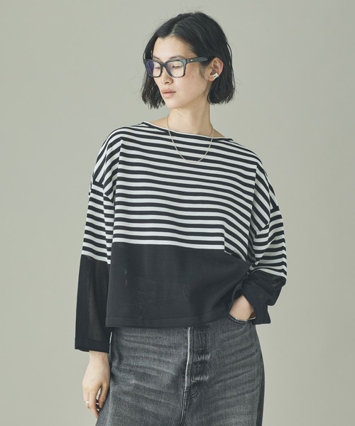 Curensology（カレンソロジー）の「Curensology(カレンソロジー)/シアーボーダーニットプルオーバー（ニット/セーター・レディース・ブラック/ホワイト/ネイビー・FREE）」の19枚目の写真