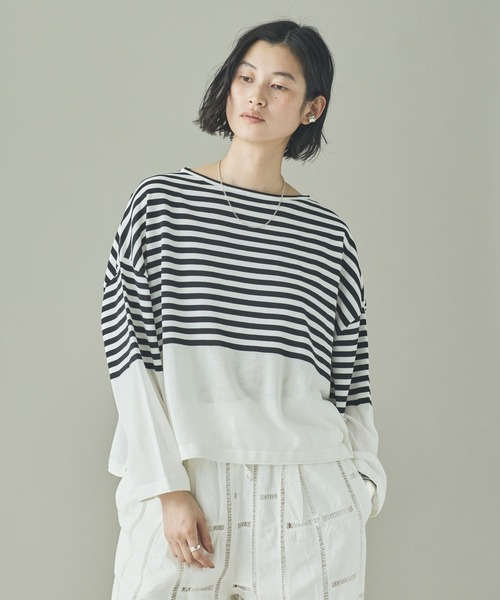 Curensology（カレンソロジー）の「Curensology(カレンソロジー)/シアーボーダーニットプルオーバー（ニット/セーター・レディース・ブラック/ホワイト/ネイビー・FREE）」の18枚目の写真