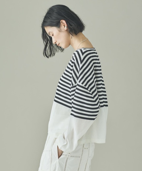 Curensology（カレンソロジー）の「Curensology(カレンソロジー)/シアーボーダーニットプルオーバー（ニット/セーター・レディース・ブラック/ホワイト/ネイビー・FREE）」の4枚目の写真