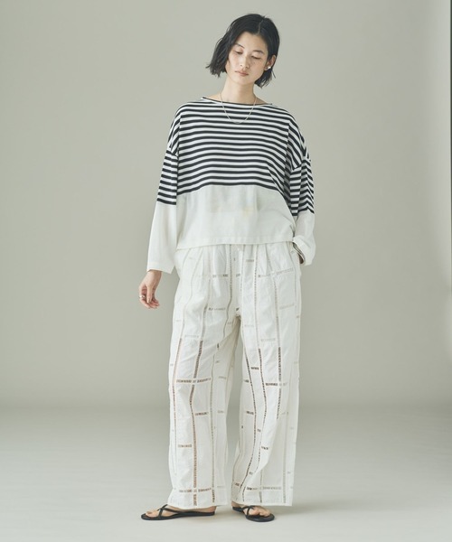 Curensology（カレンソロジー）の「Curensology(カレンソロジー)/シアーボーダーニットプルオーバー（ニット/セーター・レディース・ブラック/ホワイト/ネイビー・FREE）」の6枚目の写真