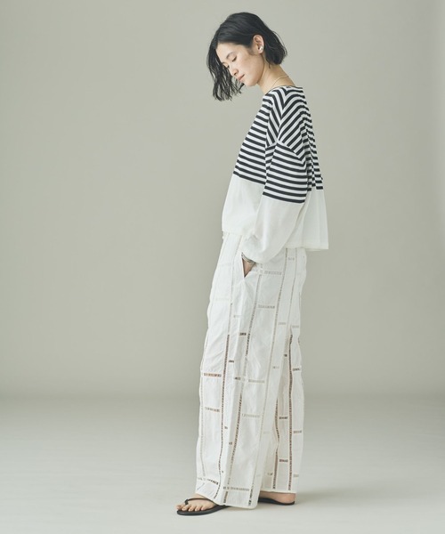 Curensology（カレンソロジー）の「Curensology(カレンソロジー)/シアーボーダーニットプルオーバー（ニット/セーター・レディース・ブラック/ホワイト/ネイビー・FREE）」の7枚目の写真