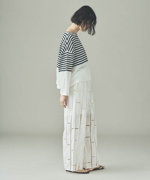 Curensology（カレンソロジー）の「Curensology(カレンソロジー)/シアーボーダーニットプルオーバー（ニット/セーター・レディース・ブラック/ホワイト/ネイビー・FREE）」の8枚目の写真