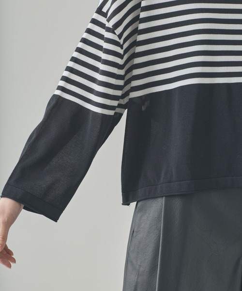 Curensology（カレンソロジー）の「Curensology(カレンソロジー)/シアーボーダーニットプルオーバー（ニット/セーター・レディース・ブラック/ホワイト/ネイビー・FREE）」の9枚目の写真