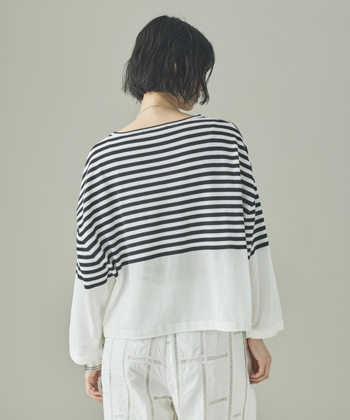 Curensology（カレンソロジー）の「Curensology(カレンソロジー)/シアーボーダーニットプルオーバー（ニット/セーター・レディース・ブラック/ホワイト/ネイビー・FREE）」の5枚目の写真