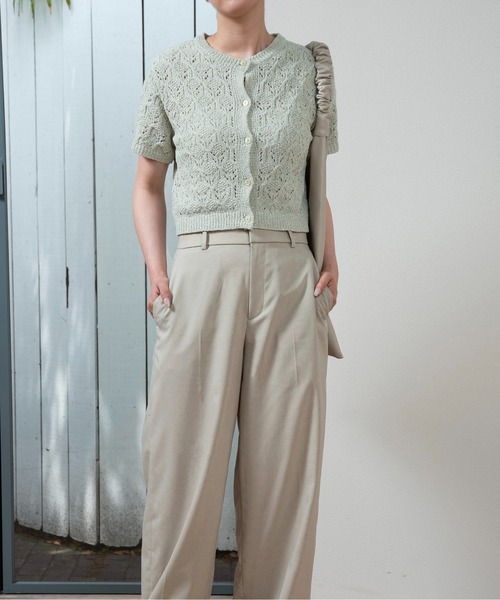 lawgy(ラウジー)の「openwork mesh short sleeve cardigan / オープンワークメッシュショートスリーブカーディガン(カーディガン/ボレロ・レディース・アイボリー/ライトグリーン・FREE)」の17枚目の写真